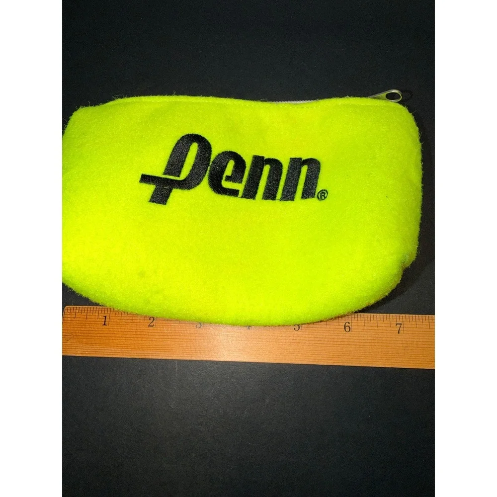 Penn Tennis Ball Material Pouch Neon Yellow Fuzzy Zipper Cosmetic Bag Logo 7.5in